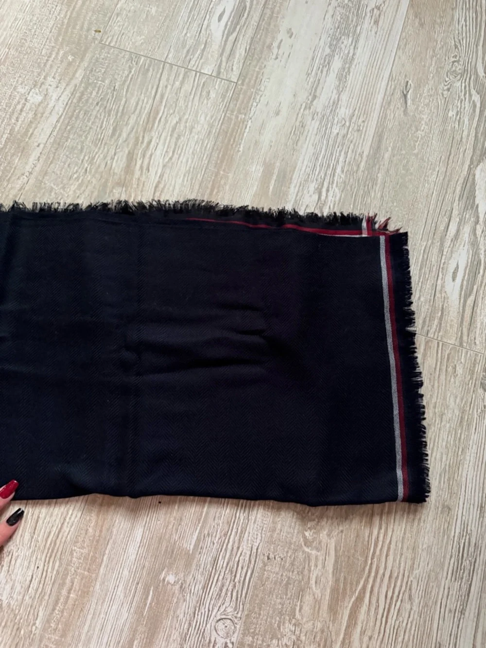 F&F Black Scarf with Red and White Trim